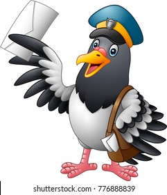 Cartoon funny pigeon bird delivering letter