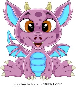 Cartoon funny pink baby dragon sitting