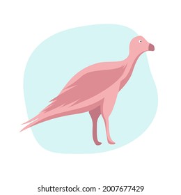 Cartoon funny pink dinosaur. Cute child vector illustration. Avimimus.