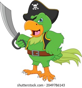 cartoon funny pirate parrot holding sword