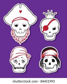 Cartoon funny pirate skull icons. Vector set.