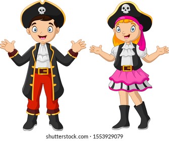 Cartoon funny pirate waving hand