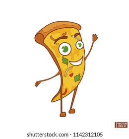 Cartoon funny pizza icon.