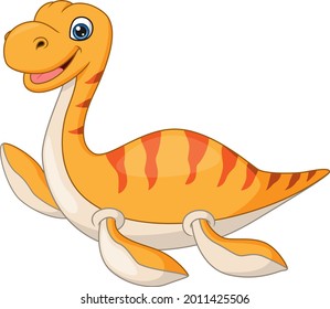 Cartoon funny plesiosaurus on white background