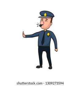 cartoon funny policeman with whistle