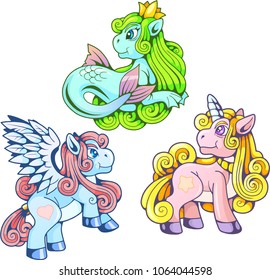 cartoon funny pony, set of cute images