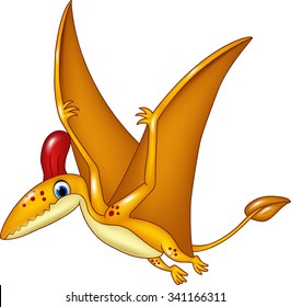 Cartoon funny pterodactyl flying isolated on white background 