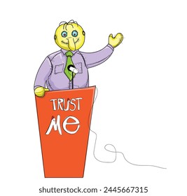 Cartoon funny puppet politician caricature symbol of corruption and layer