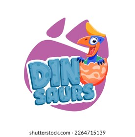 Cartoon funny Quetzalcoatlus dinosaur character and dino egg. Extinct reptile, comical prehistoric lizard or Jurassic era paleontology Quetzalcoatlus dinosaur vector childish personage in egg shell