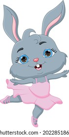cartoon funny rabbit ballerina on white background