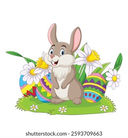 cartoon funny rabbit on white background 