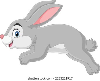 Cartoon funny rabbit running on white background