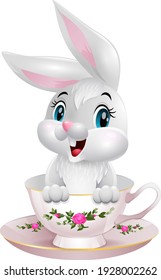 Cartoon funny rabbit sitting in the cup