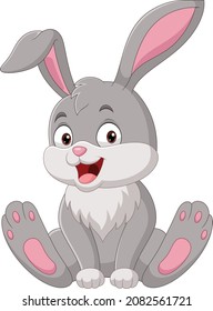 Cartoon funny rabbit sitting on white background