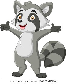 Cartoon funny Raccoon waving hand