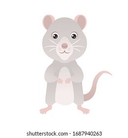 Cartoon funny rat isolated on a white background. Vector illustration of  cute animal character in childish style.