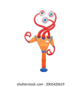 Cartoon funny red alien with three eyes vector illustration