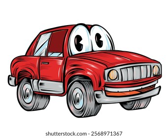 Cartoon funny red car. vector illustration