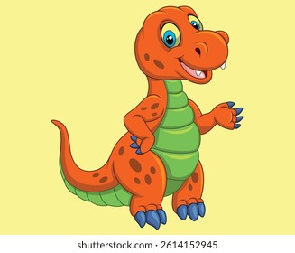 Cartoon funny red dinosaur vector illustration