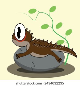 Cartoon funny red eye crocodile skink isolated on white background