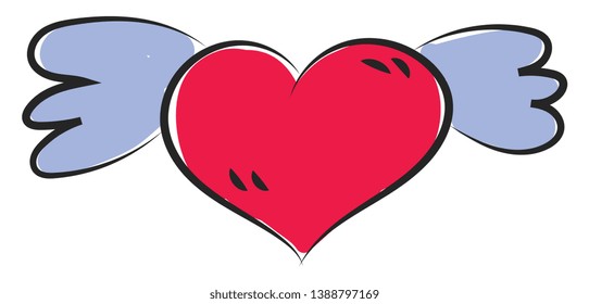 Cartoon funny red heart with blue wings symbolizes love  vector  color drawing or illustration