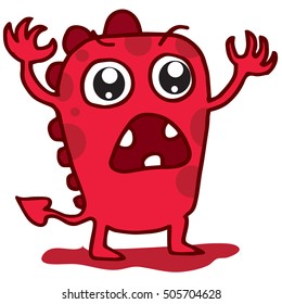 Cartoon funny red monster T-shirt design vector illustration