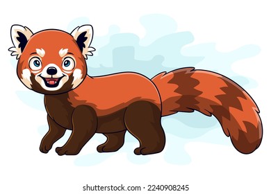 Cartoon funny red panda isolated on white background