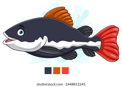 Cartoon funny red tail catfish on white background