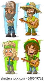 Cartoon funny redneck farmer and hippie with guitar character vector set