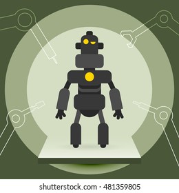 Cartoon funny retro robots in vintage hipster style. Vector illustration.