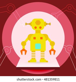 Cartoon funny retro robots in vintage hipster style. Vector illustration.