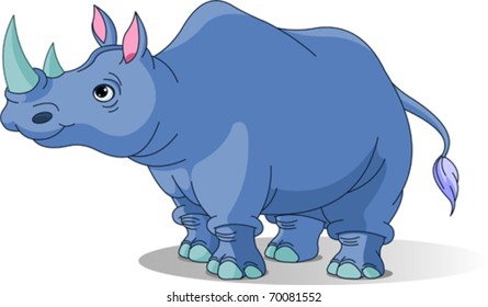 Cartoon funny  rhino isolated on white