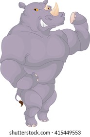 Cartoon funny rhino posing isolated on white background