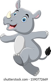 Cartoon funny rhino posing, running