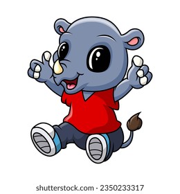 Cartoon funny rhino is sitting