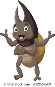 Cartoon funny rhinoceros beetle posing