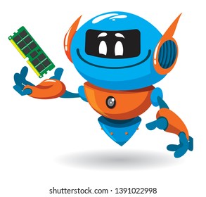 cartoon funny robot holding a RAM vector illustration