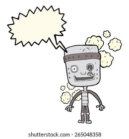 cartoon funny robot with speech bubble