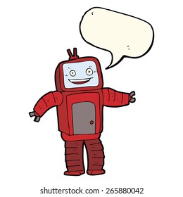 cartoon funny robot with speech bubble