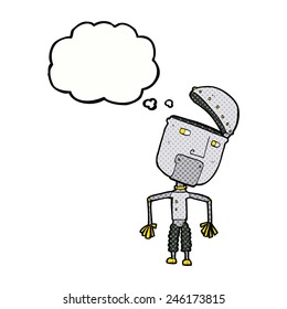 cartoon funny robot with thought bubble
