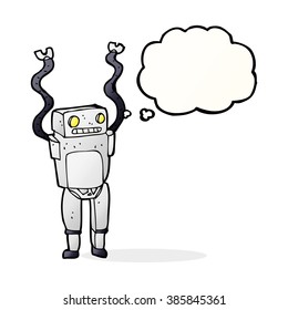 cartoon funny robot with thought bubble