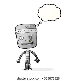 cartoon funny robot with thought bubble