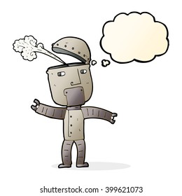cartoon funny robot with thought bubble