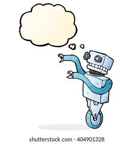 robot gracioso de dibujos animados con burbuja de pensamientos