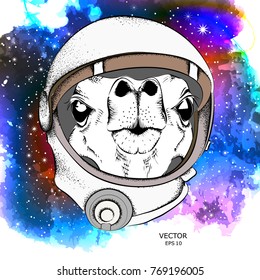 A cartoon a funny roe deer in an astronaut's space suit. Character in space. Vector illustration