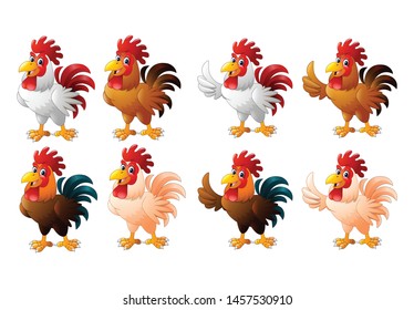 Cartoon funny rooster collection set