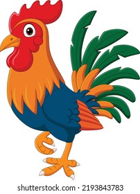 Cartoon funny rooster on white background