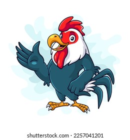 Cartoon funny rooster standing waving