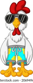 Cartoon funny rooster with sunglasses standing