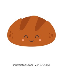 caricatura divertido personaje de pan de centeno, panadería lindo personaje de comida con cara y sonrisa aislados en fondo blanco